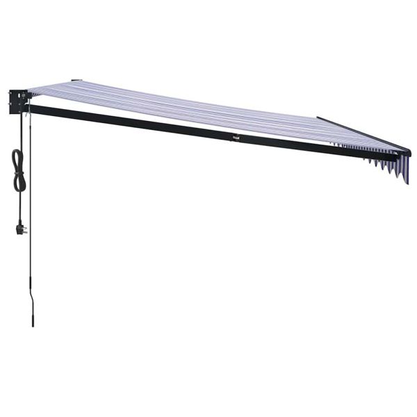 Автоматично прибираща се тента, синьо и бяло, 4x3 м