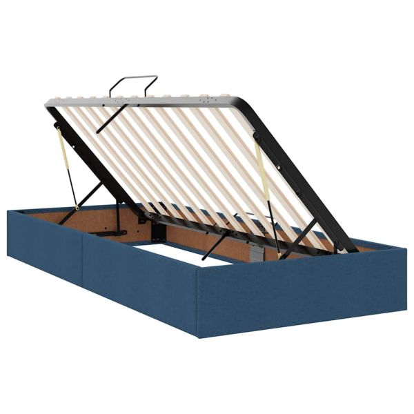 Легло с място за съхранение и LED Синьо 90 x 190 cm текстил