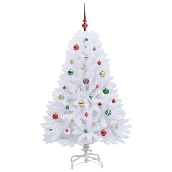 Изкуствено коледно дърво с хингед Бяло 150 cm PVC и Стомана