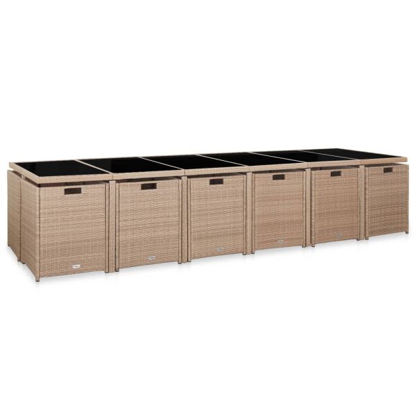 Градински комплект с възглавници, 17 части, бежов полиратан