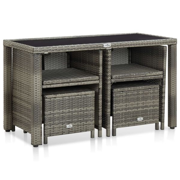 Градински комплект с възглавници, 5 части, полиратан, сив