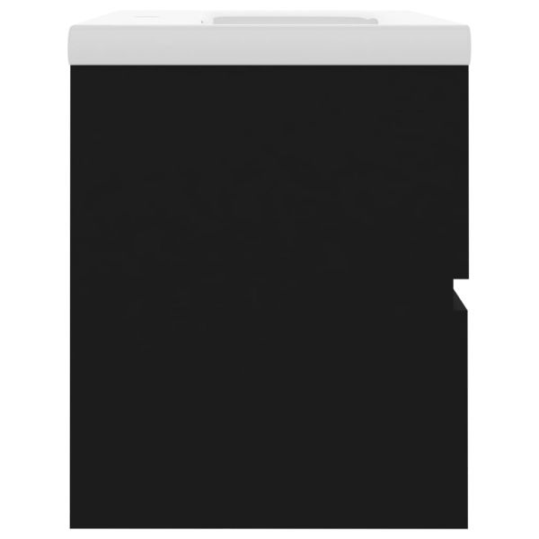 Шкаф за баня с вградена мивка, черен, инженерно дърво