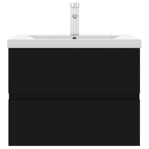 Шкаф за баня с вградена мивка, черен, инженерно дърво