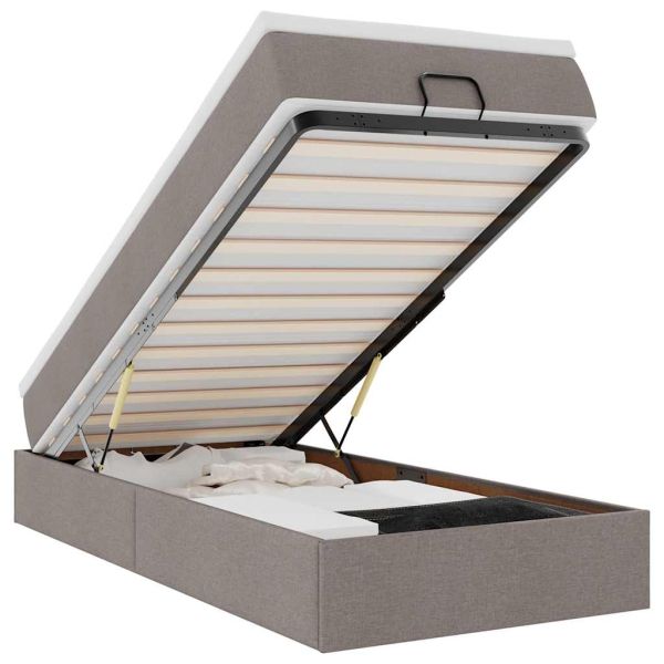 Османска легло с матрак, таупе, 90x190 см, плат