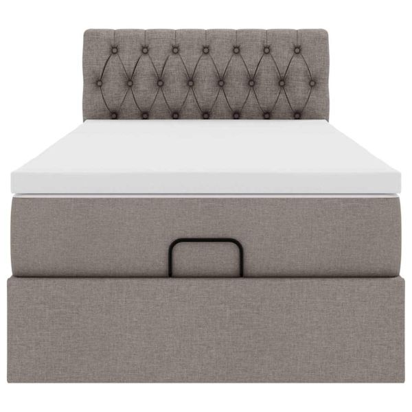 Османска легло с матрак и LED, таупе, 90x190 см, плат