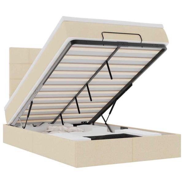 Османска легло с матрак и LED, кремаво, 120x190 см, плат