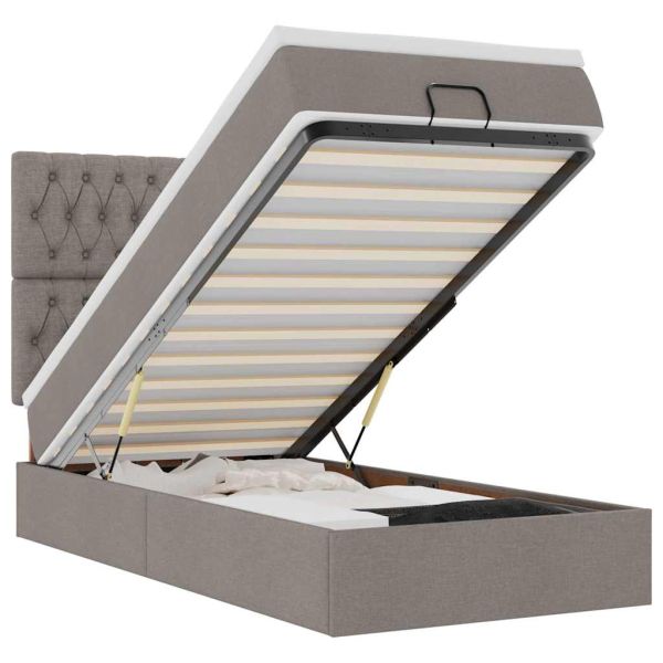 Османска легло с матрак и LED, таупе, 90x190 см, плат