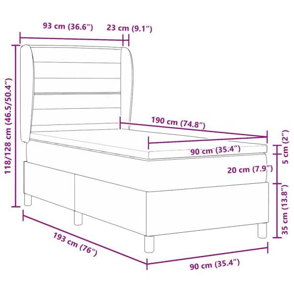 Легло с пружинирана основа с матрак Таупе 90 x 190 cm текстил