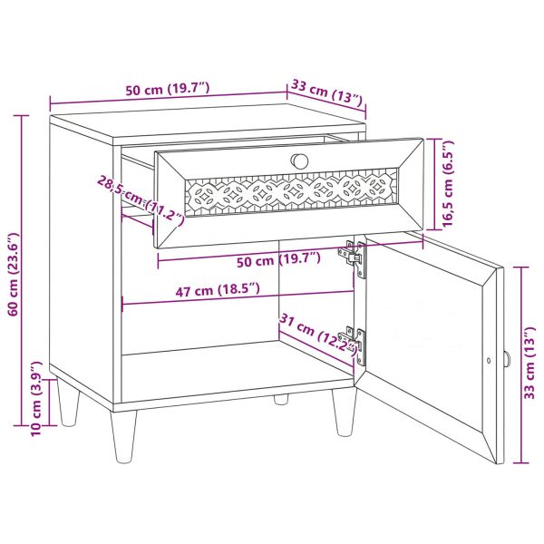 Нощен шкаф Бежово 50 x 33 x 60 см Масивна акациева дървесина
