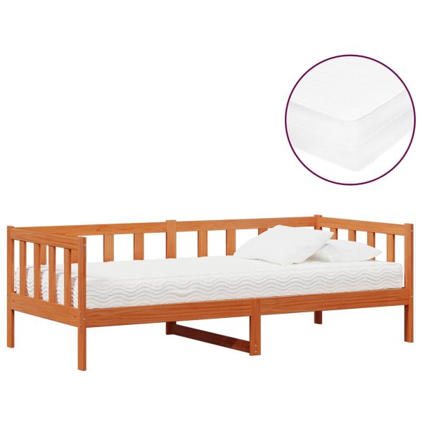 Дневно легло с матрак с таблото Восъчен кафяв и бял 90 x 200 cm