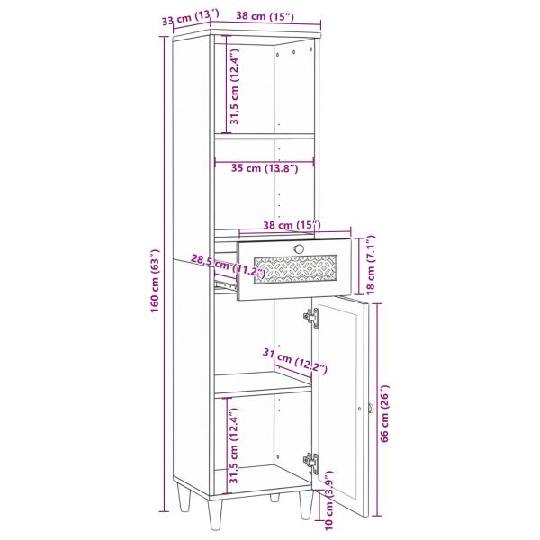 Шкаф за баня с чекмедже Бяло 38 x 33 x 160 см Инженерно дърво