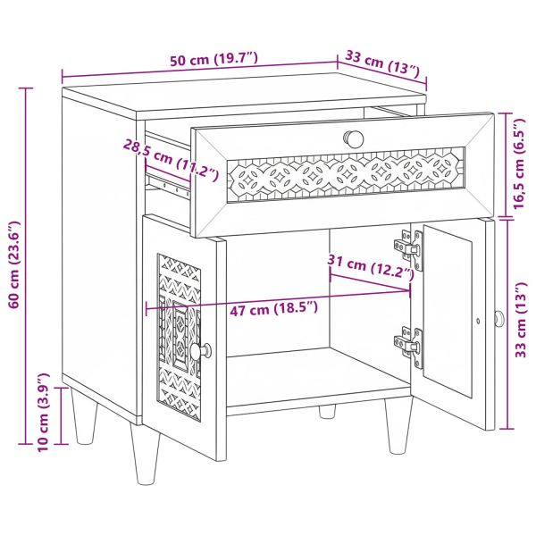 Нощен шкаф Бежово 50 x 33 x 60 см Масивна акациева дървесина