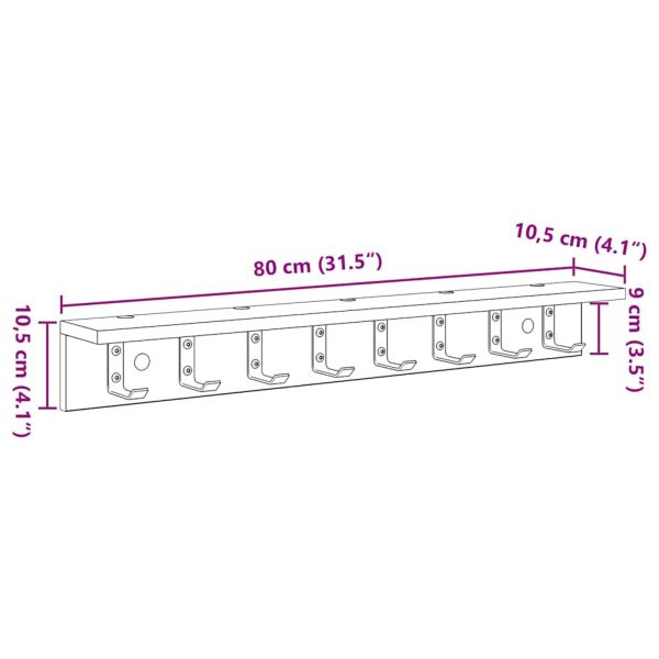 Стенен закачалка за палта Старо дърво 80 x 10,5 x 10,5 см