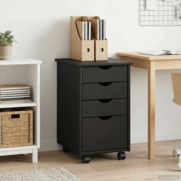 Плъзгащ кабинет с колело Сив 34 x 39 x 56 см Масивна боровина