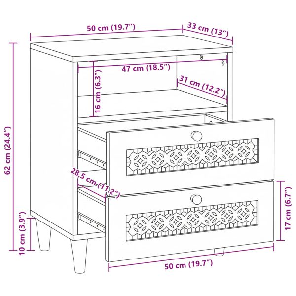Нощен шкаф Бежово 50 x 33 x 62 см Масивна акациева дървесина