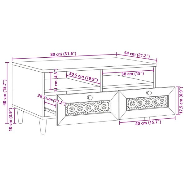 Масичка за кафе Бяло 80 x 54 x 40 см Масивна акациева дървесина
