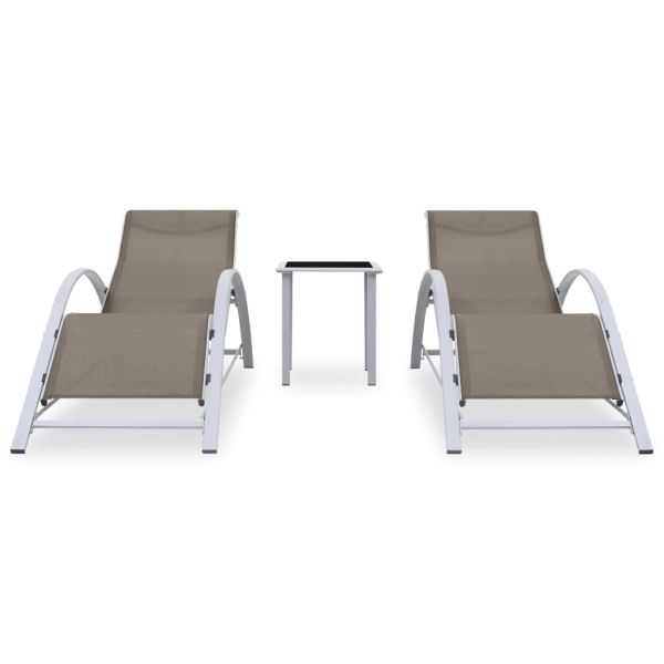 Шезлонги с маса, 2 бр, алуминий, таупе