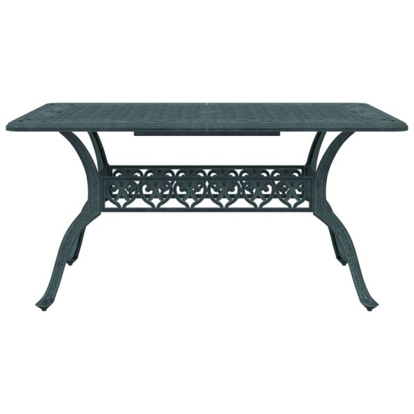 Градински трапезен комплект, 7 части, зелен, лят алуминий