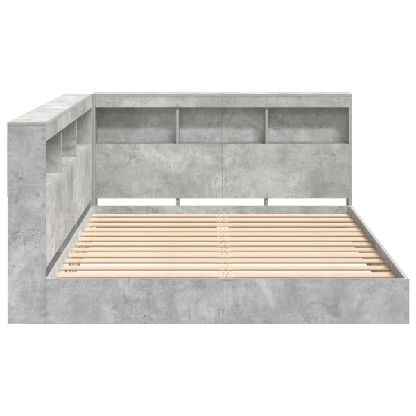 Легло с библиотека Бетонно сиво 160 x 200 cm Инженерно дърво