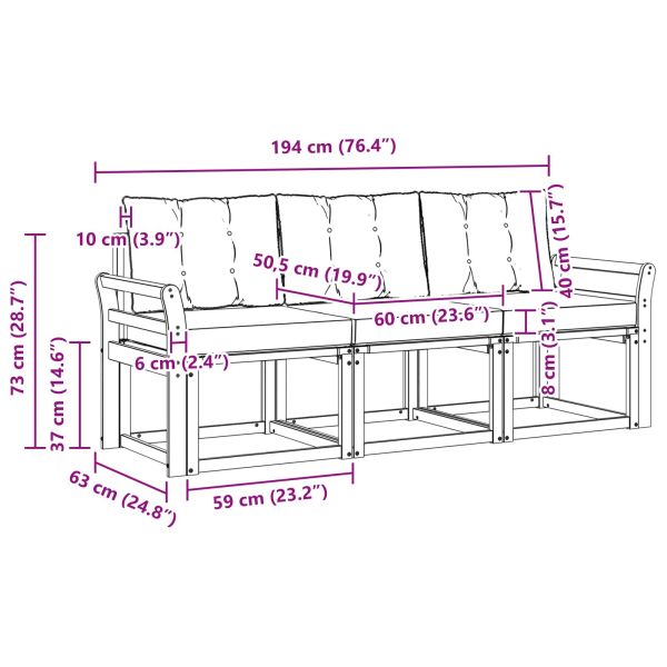 Комплект дивани за открито 3 pcs Естествено и черно