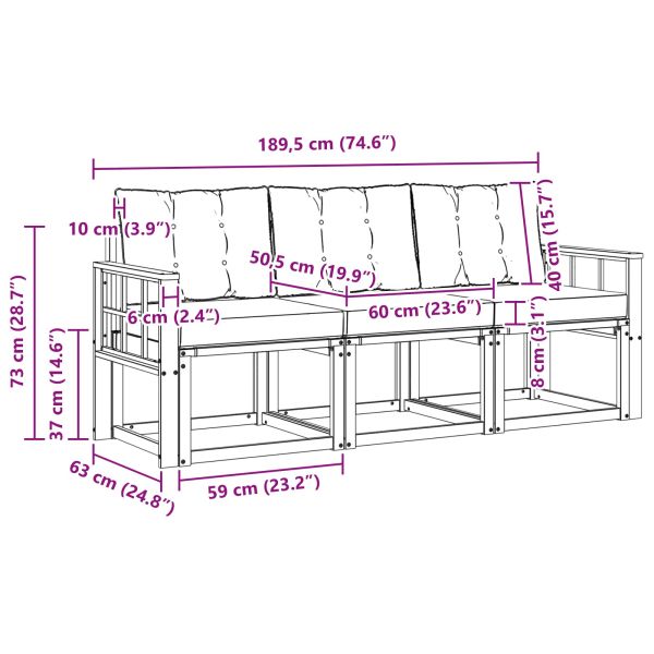 Комплект дивани за открито 3 pcs Натурален и Крема