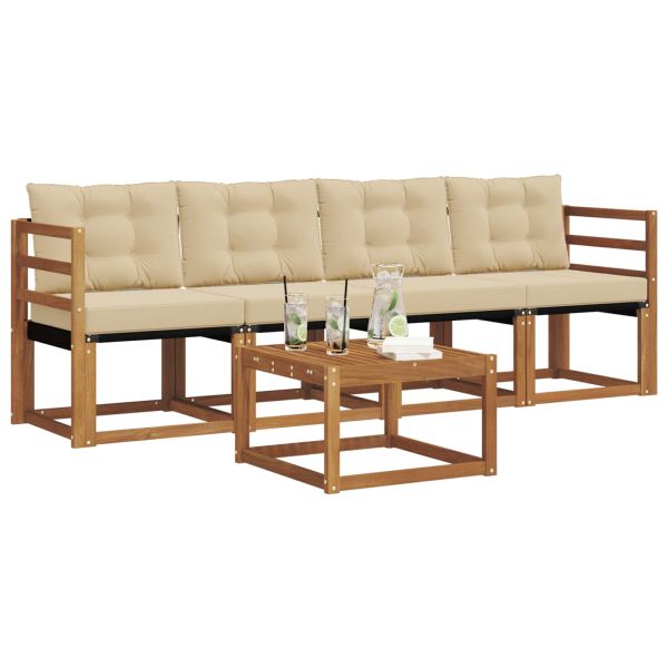 Комплект дивани за открито 5 pcs Натурален и Бежов