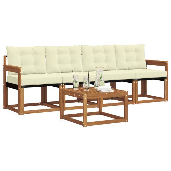 Комплект дивани за открито 5 pcs Натурален и Крема