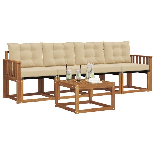 Комплект дивани за открито 5 pcs Натурален и Бежов