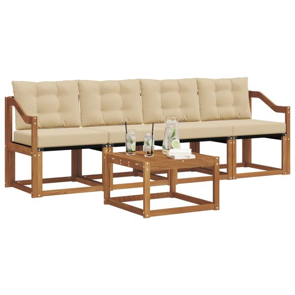 Комплект дивани за открито 5 pcs Натурален и Бежов