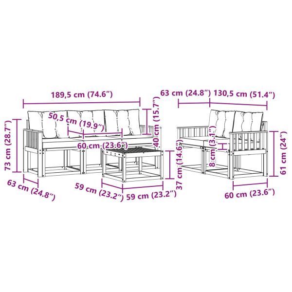 Комплект дивани за открито 6 pcs Натурален и Крема