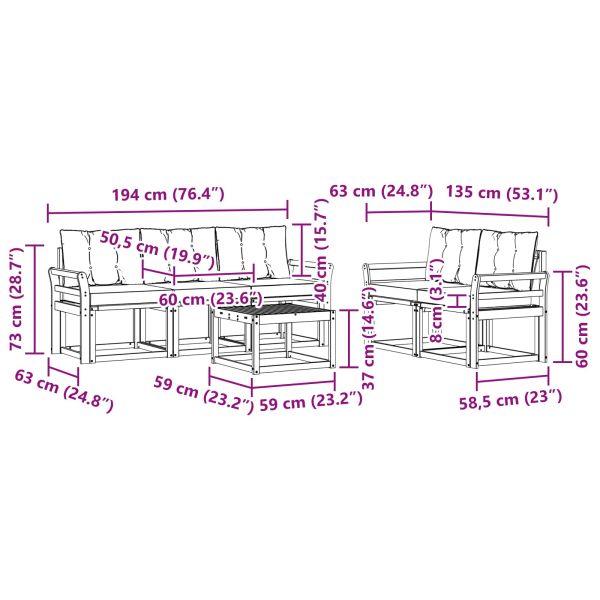 Комплект дивани за открито 6 pcs Естествено и черно