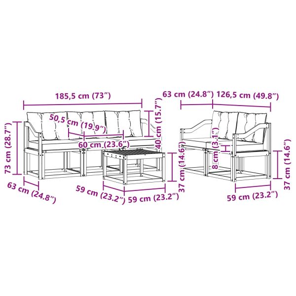Комплект дивани за открито 6 pcs Натурален и Крема