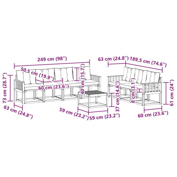 Комплект дивани за открито 8 pcs Натурален и Крема