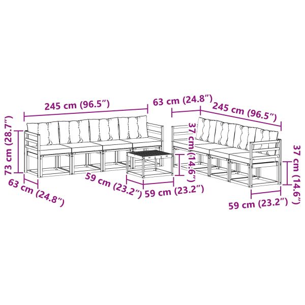 Комплект дивани за открито 9 pcs Естествено и черно
