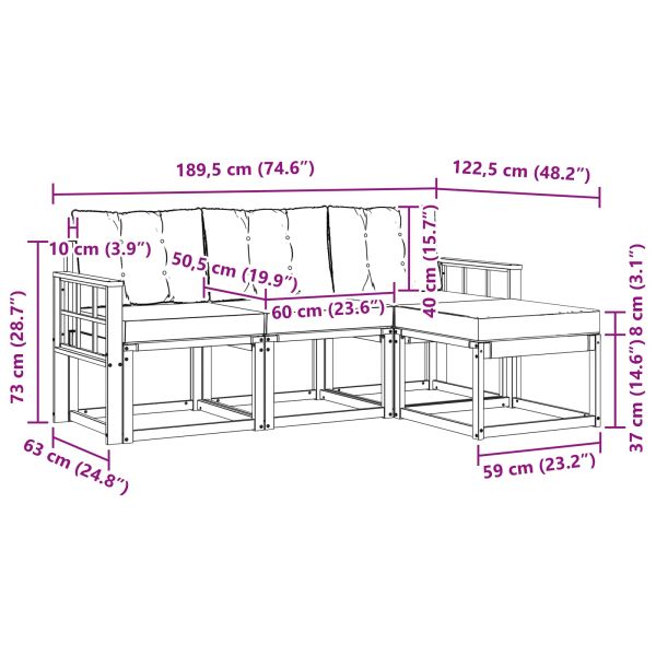 Комплект дивани за открито 4 pcs Натурален и Крема