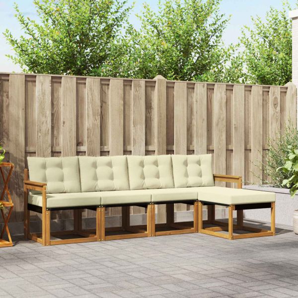 Комплект дивани за открито 5 pcs Натурален и Крема