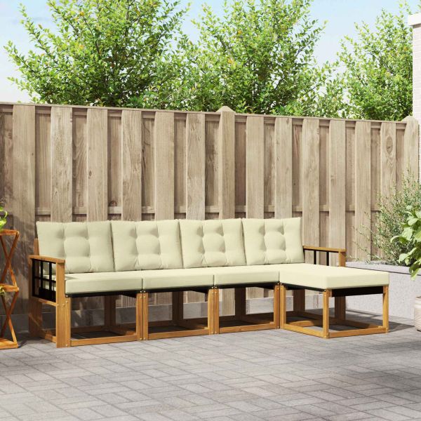 Комплект дивани за открито 5 pcs Натурален и Крема
