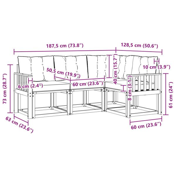 Комплект дивани за открито 4 pcs Натурален и Крема