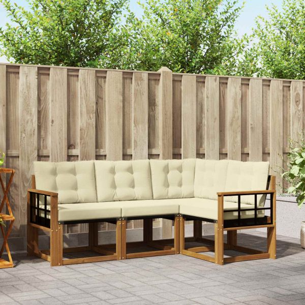 Комплект дивани за открито 4 pcs Натурален и Крема