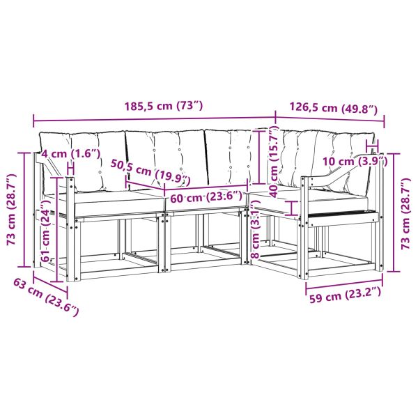 Комплект дивани за открито 4 pcs Натурален и Крема