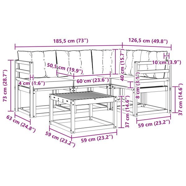 Комплект дивани за открито 5 pcs Натурален и Крема