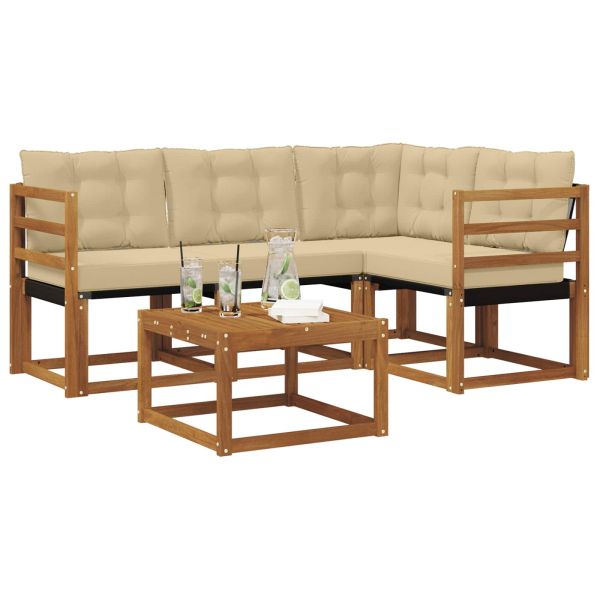 Комплект дивани за открито 5 pcs Натурален и Бежов