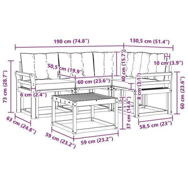 Комплект дивани за открито 5 pcs Естествено и черно
