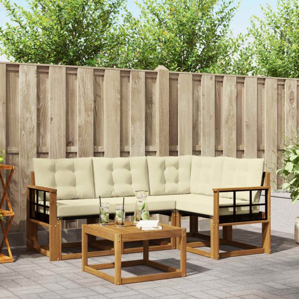 Комплект дивани за открито 5 pcs Натурален и Крема