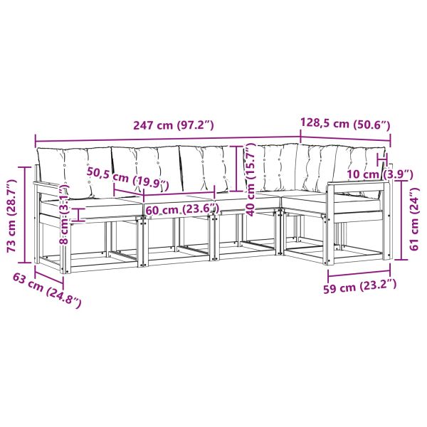 Комплект дивани за открито 5 pcs Натурален и Крема