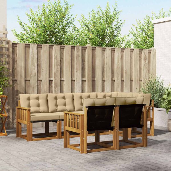 Комплект дивани за открито 7 pcs Натурален и Бежов