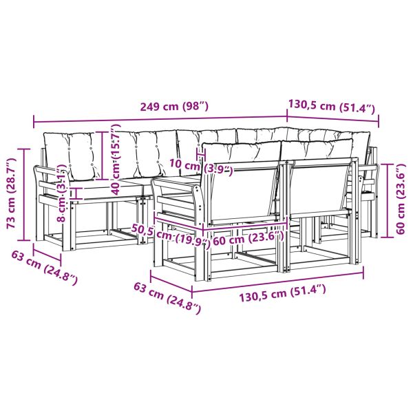 Комплект дивани за открито 7 pcs Натурален и Крема