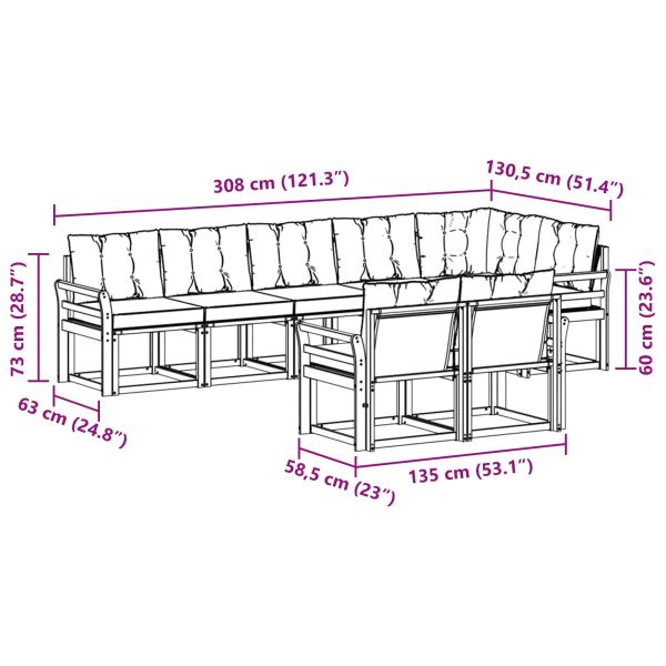 Комплект дивани за открито 8 pcs Натурален и Крема