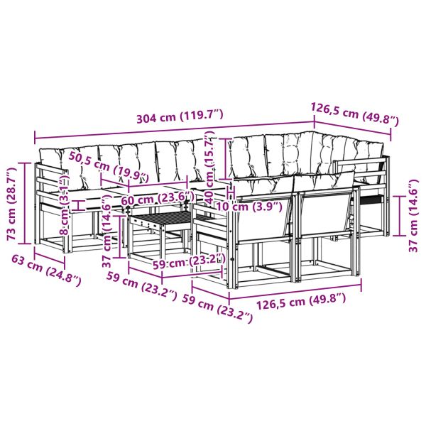 Комплект дивани за открито 9 pcs Натурален и Крема