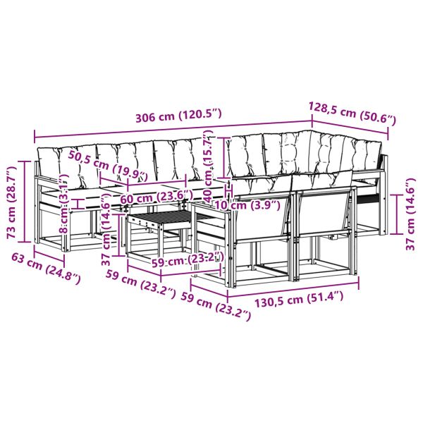 Комплект дивани за открито 9 pcs Естествено и черно